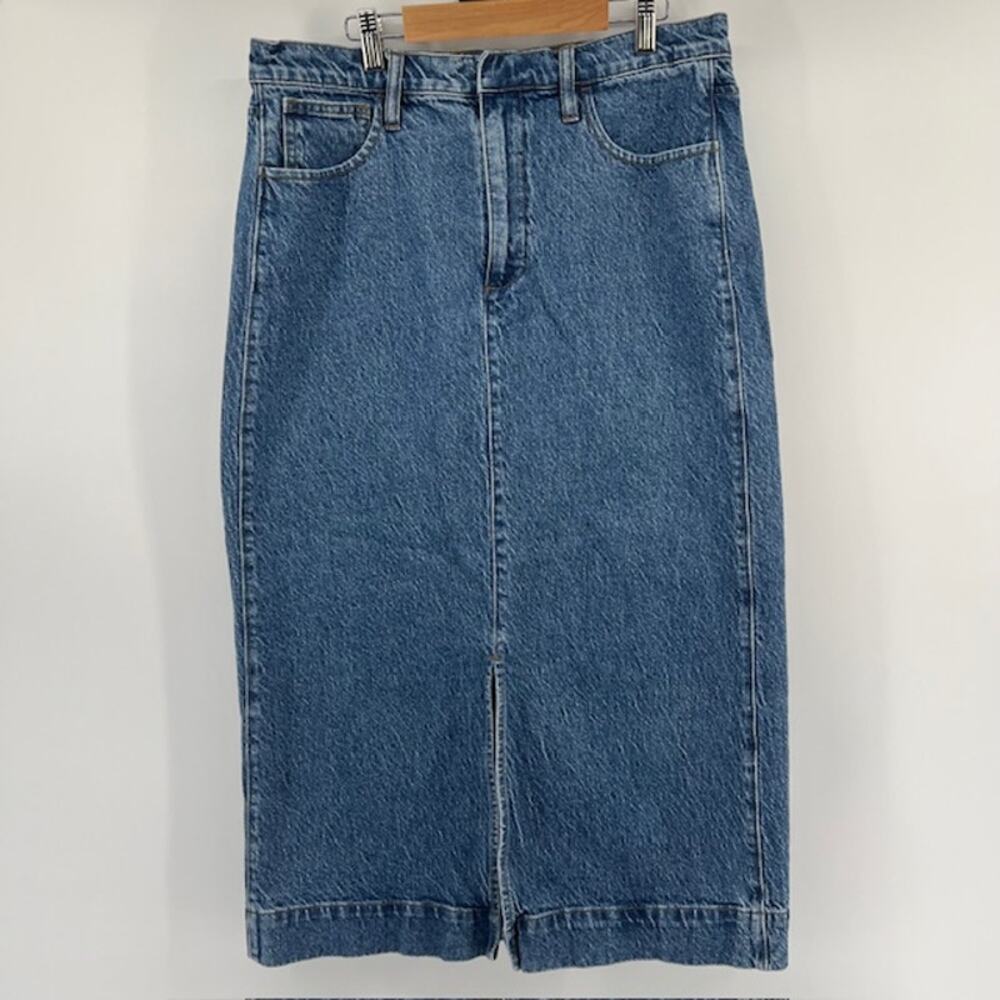 J Crew Denim Midi Skirt Womens 30 Cotton Front Split Cottagecore Hickory Wash